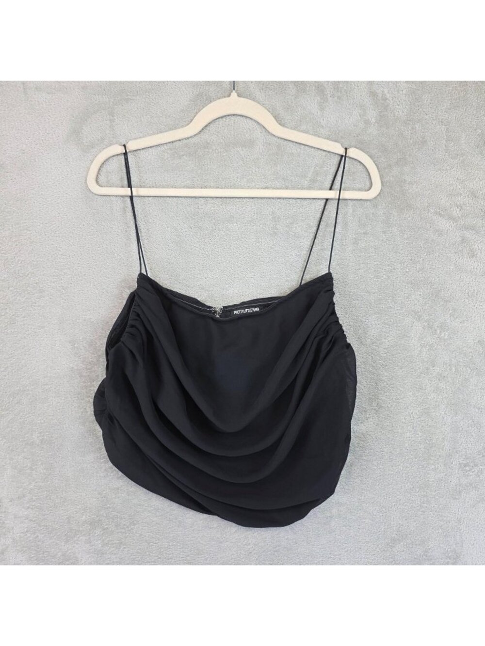 PrettyLittleThing Tank Top Womens 16 Plus Black Cowl Neck Ruched Strappy